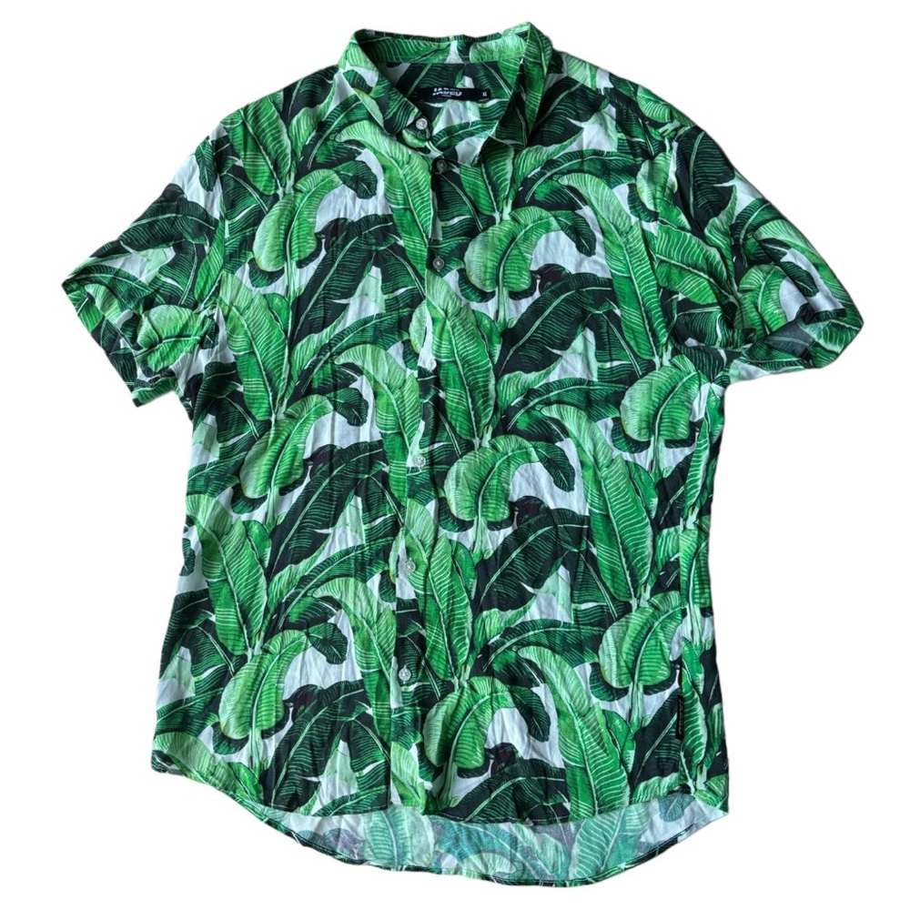 Jaded London men’s short sleeve Tropical Leaves Button Down Shirt | XL
